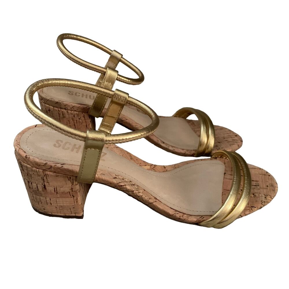 Schutz Gimenez Evereve Leather Sandals w/ Cork Heel - Size 5 - EUC - Picture 3 of 16